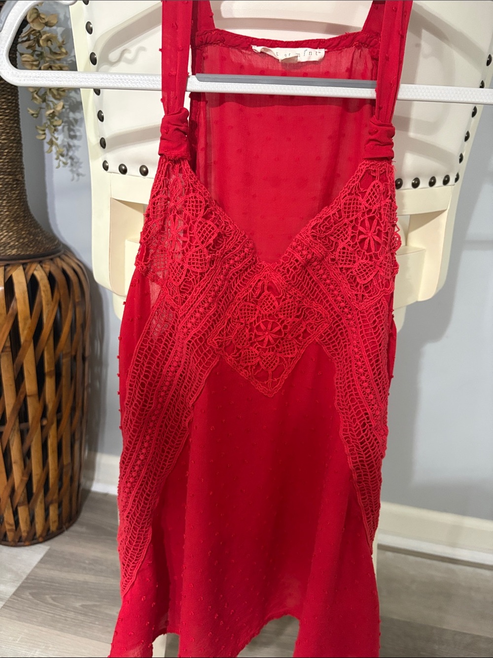 hint of mint Red Lace-Trim Mini Slip Dress